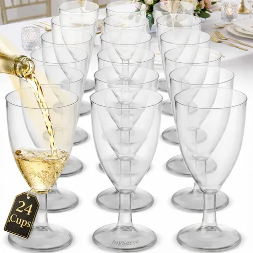 Vista 8 de JoyServe Copas de vino de plástico desechables, 7 onzas, copas de vino de plástico transparente sin BPA con tallo, vasos de fiesta reutilizables