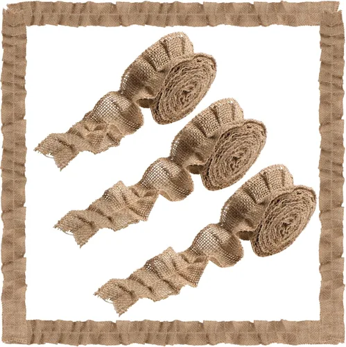 Vista 8 de Irenare 6 rollos de borde de arpillera con volantes, 2.5 x 94.5 pulgadas Cuadros Negros