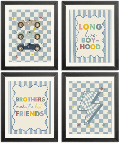 Vista 15 de Pósters Retro de Cueva del Hombrecito Preppy a Cuadros Rayo Signo de Paz Larga Vida a la Niñez para Habitación de Niño Adolescente Decoración