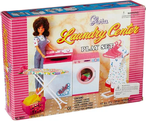 Vista 7 de My Fancy Life Dollhouse Laundry Room Set, Pink and White Playset with Washer, Dryer, Ironing Board, Laundry Basket, Kids Pretend Play Furniture
