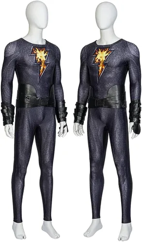 Vista 5 de Teth Adam - Overol negro para cosplay, disfraz de Shazam masculino, capa de héroe Billy Batson, traje de Halloween y carnaval