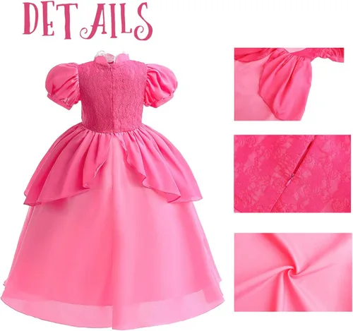 Vista 6 de LUCKDUCK Princess Peach Dress for Girls Princess Peach Costume for Little Girls Dress Up with Accessories