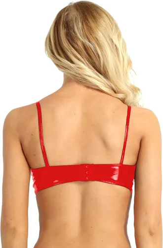 Vista 3 de CHICTRY Sujetador de mujer Top de cuero PU sin alambre Bustier Wetlook Crop Top Lencería Ropa