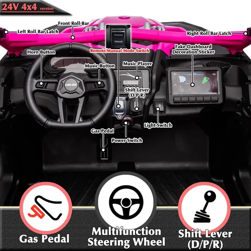 Vista 8 de 24V CAN-AM Maverick X3 con licencia de 2 plazas para niños UTV Rosa intenso