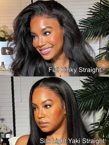 Vista 5 de UNICE EasiContour Peluca de Cabello Humano Kinky Straight con Parte en V Sin Pegamento con Clip Peluca Mágica Leave Out Mejorada Peluca de Cabello