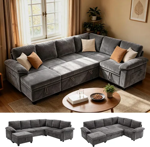Vista 26 de 86" L-Shaped Sectional Sleeper Couch, Modular Pull-Out Storage Sofa Bed Green