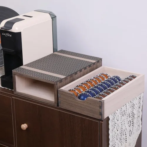 Vista 9 de DDYURI Soportes para cápsulas de café de 1 capa y 1 cajón, marrón oscuro (CF1D1C-DK)