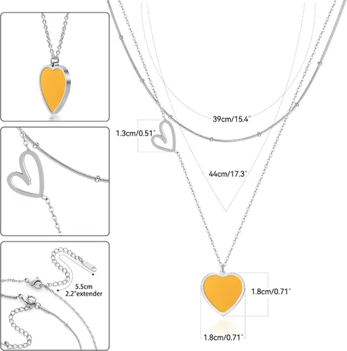 Vista 5 de Linawe Collares con dije de corazón en capas para mujer, de acero inoxidable, hipoalergénicos, juego de collar en capas, joyería de preppy