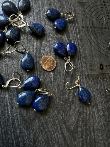 Vista 8 de 14k Gold fill Natural Genuine royal blue Lapis Lazuli leverbacks earrings, gemstone jewelry