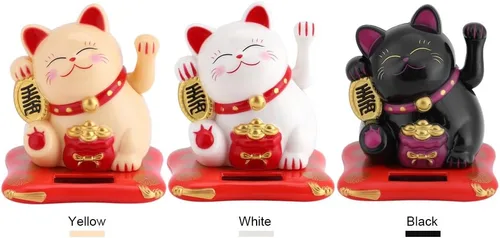 Vista 9 de Agatige Gato de la suerte alimentado por energía solar, brazo agitador chino de la suerte, adorno de gato de la suerte Feng Shui, decoración de gato