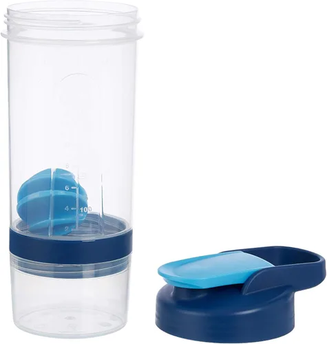 Vista 2 de Amazon Basics Botella mezcladora de proteínas con bola mezcladora, tazas para batidos, 20 onzas, paquete de 2, azul, 4.6 x 3.5 x 9.1 in