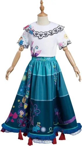 Vista 2 de Weholmy Kids Girls Mirabel Dress Floral Embroidery Full Set Cosplay Costume with Glasses for Child