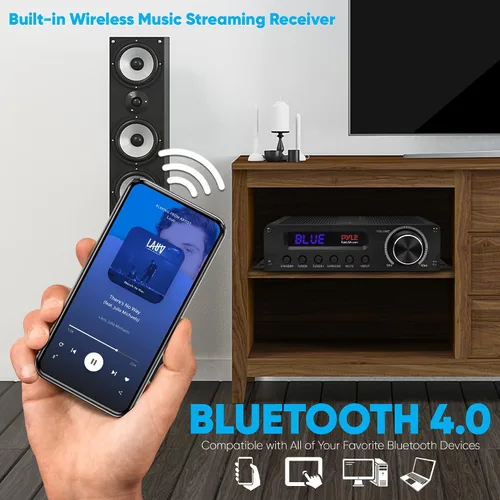 Vista 4 de Amplificador de audio inalámbrico Pyle Bluetooth para el hogar - Receptor estéreo de potencia para cine en casa de 100 W, 5.1 canales, sonido