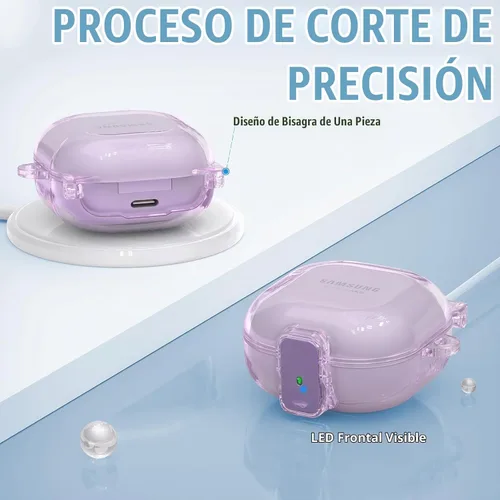 Vista 5 de Inesore - Funda para Samsung Galaxy Buds FE/Buds 2, Pro/Live (morado) Safety Lock Design Prevents Loss, Clear Anti-Yellow PC Shell, 3-in-1