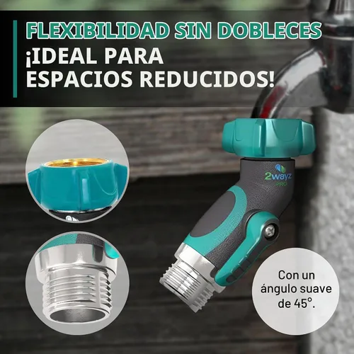 Vista 4 de 2WAYZ Codo de manguera de metal 45, adaptador de manguera resistente y conector de ángulo con válvula de cierre de agua