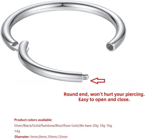 Vista 2 de Yaoyaoyors 14G16G18G20G Acero inoxidable SingleDouble Hoop Piercing Anillo de nariz con bisagras, aretes de septum, ópalo joyería de caracola