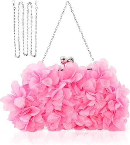 Vista 13 de Elegante bolso de noche para mujer, pequeño bolso de mano floral con cadena desmontable para bodas, fiestas, bailes de graduación