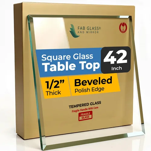 Vista 25 de Tablero de vidrio templado transparente de 10 pulgadas cuadradas con borde biselado de 1/2 pulgada de espesor para mesas de comedor, de café