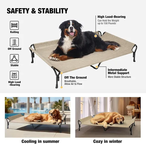 Vista 7 de Veehoo Cama elevada refrescante para perro con barandilla, cuna elevada para mascotas, para interiores y exteriores, cama XXL para mascotas