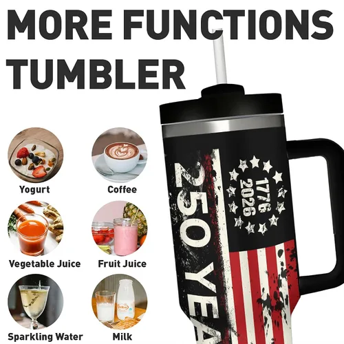 Vista 5 de 250 Years American Flag - Vaso aislado de acero inoxidable de 40 onzas (40.6 fl oz), taza de café patriótica con tapa a prueba de salpicaduras
