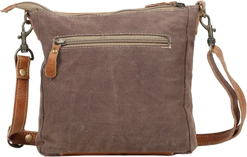 Vista 3 de Myra Bag Dizzy Circle - Bolso cruzado pequeño de lona y cuero reciclado S-1556 marrón Marrón