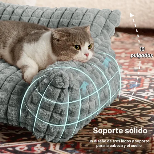 Vista 3 de Sofá cama para gatos con piel sintética de conejo esponjosa para Gris