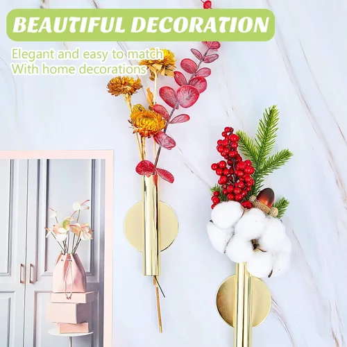 Vista 3 de Jetec 3 jarrones de pared de metal dorado para colgar en la pared, macetas para flores, tubo colgante bohemio para exhibir decoración del hogar