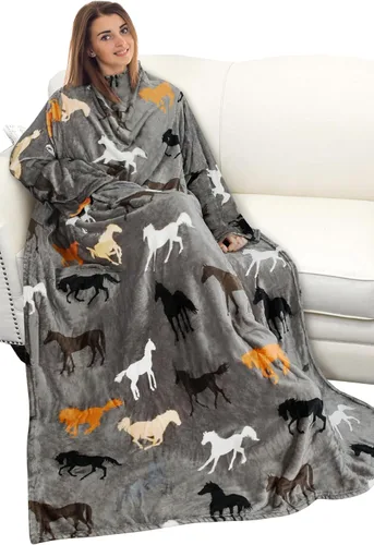 Vista 13 de Catalonia Manta con mangas para mujeres y hombres, manta de forro polar Perro gris