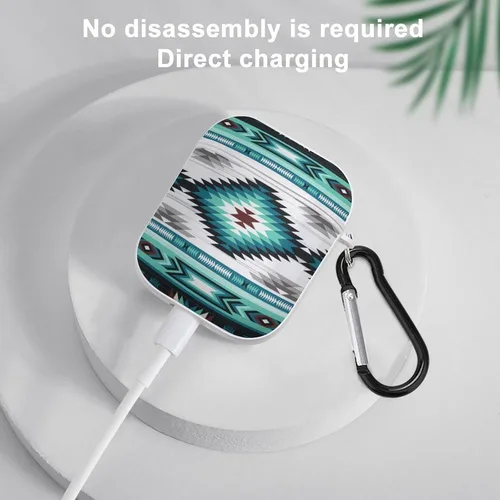 Vista 5 de Funda compatible con Airpods, color verde azulado, turquesa, tribal, navajo, azteca, patrón étnico, para mujeres y hombres, a prueba de golpes