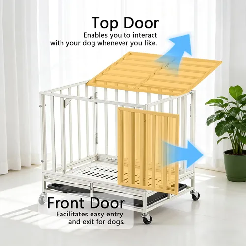 Vista 3 de Jaula de acero resistente de 24 pulgadas para perros con alta ansiedad, con cerraduras resistentes y bandeja extraíble, jaula para perros pequeños
