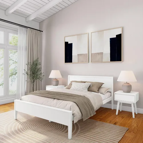 Vista 17 de Plank+Beam - Estructura de cama individual de madera maciza, cama de plataforma con cabecero, arcilla