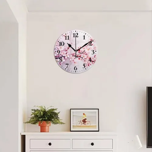 Vista 4 de Relojes de pared de cuarzo, silenciosos, funcionan con pilas, modernos relojes de pared decorativos para el hogar, dormitorio, flores de cerezo