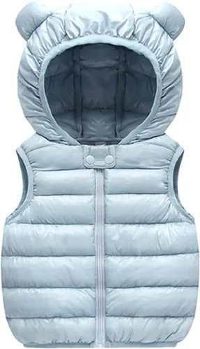 Vista 12 de Chaleco sin mangas de invierno para bebé, con cremallera sólida, con capucha y orejas de oso, chaqueta para niños y niñas