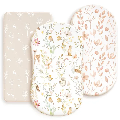 Vista 8 de Juego de sábanas bajeras elásticas ultra suaves 3 unidades, ajuste universal para moisés, cuna, cesta de moisés, colchón ovalado y rectangular