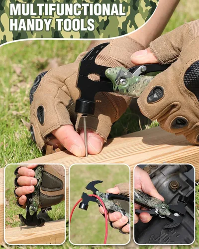 Vista 6 de WORKPRO Multiherramienta-Herramientas de camping 12 en 1 con mini martillo-Equipo EDC herramientas múltiples martillo con bloqueo de seguridad