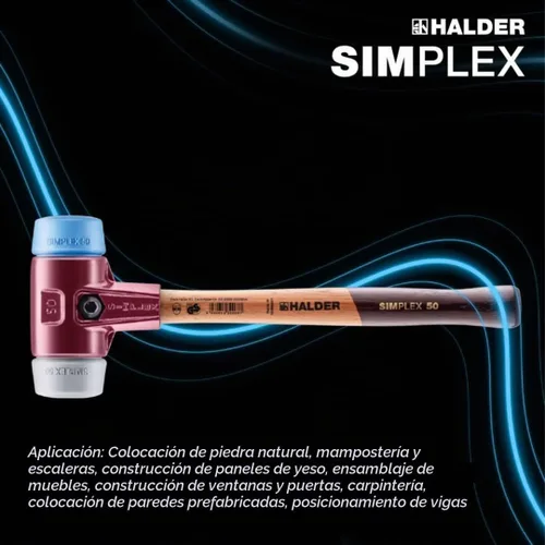 Vista 2 de Halder 3013.040 Simplex 21 oz Martillo de cara suave, caucho azul/caras de goma grises