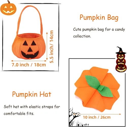 Vista 4 de Ditard Disfraz de calabaza para niños pequeños divertidos disfraces de Halloween de 3 piezas trajes de calabaza para niños y niñas cubos de Halloween