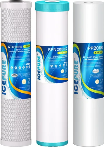 Vista 13 de ICEPURE Filtro de agua de carbón activado y KDF de gran capacidad de 4.5 x 20 pulgadas, filtración de metal pesado para toda la casa, filtro de agua