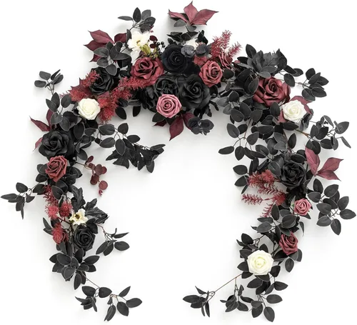 Vista 24 de Ling's moment Dusty Blue Artificial Flower Garland Wedding Arch 6 FT Azul polvoriento y azul marino