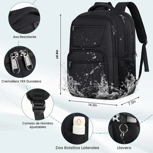 Vista 4 de Mochila de viaje para laptop de 17 pulgadas, extra grande, con orificio de carga USB, 45L, antirrobo, resistente al agua, bolsa para computadora