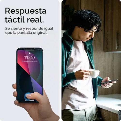 Vista 4 de Spigen Protector de pantalla de vidrio templado [GlasTR EZ FIT] diseñado para iPhone 13 Mini [compatible con fundas], paquete de 2 Tempered glass