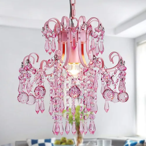 Vista 8 de Q&S Mini Lámpara de Araña de Cristal, Lámpara de Araña Rosa Moderna, Pequeña Lámpara Colgante para Habitación de Princesa, Vestidor, Baño, Tienda