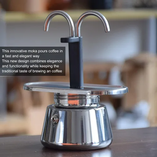 Vista 5 de 2 tazas 3.4 fl oz pote, doble cafetera de acero inoxidable, cafetera de doble canalón, puede hacer auténtico café Itan