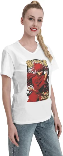 Vista 5 de Anime T Shirt Yuyu Hakusho Yoko Kurama Female V Neck Tee Summer Fashion Short Sleeves Clothes White