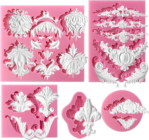 Vista 6 de Funshowcase Flourish Scroll Lace Fondant Molde de silicona para decoración de pasteles, proyectos de manualidades de arcilla polimérica