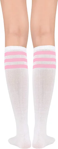 Vista 3 de Calcetines deportivos para mujer, calcetines deportivos al aire libre, medias altas hasta el muslo, calcetines casuales a rayas