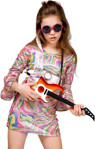 Vista 3 de Disfraz hippie de los años 60 y 70 para niña de los años 60 y 70