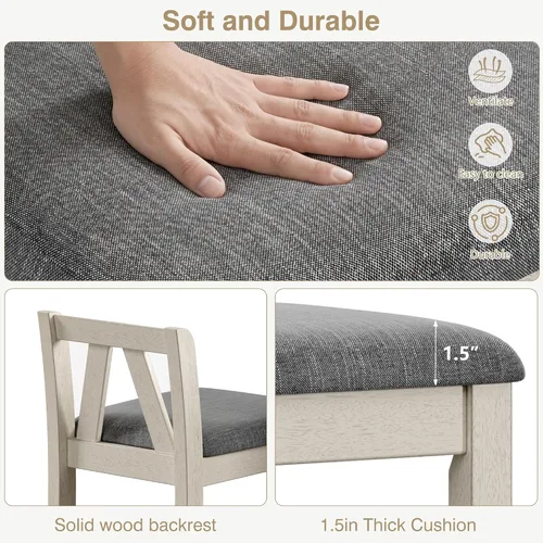 Vista 4 de VECELO Juego de 2 taburetes de bar de altura de mostrador, taburetes de bar de madera maciza de 25 pulgadas con asiento acolchado tapizado, sillas