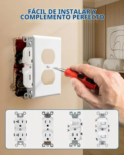 Vista 4 de DEWENWILS Paquete de 10 placas de pared dúplex, cubierta de enchufe de metal blanco liso, cubierta de interruptor de luz para sala de estar Blanco