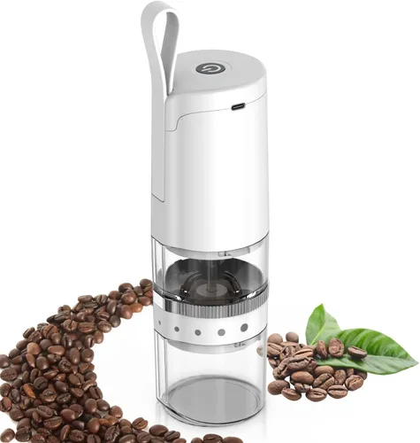 Vista 8 de Molinillo de café, molinillo de granos de café portátil eléctrico, molinillo de rebabas ajustable con 5 ajustes precisos de molienda para verter